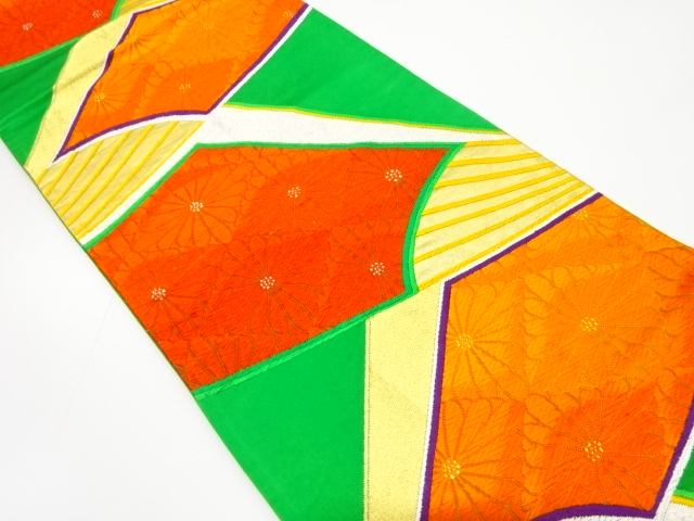 アンティーク　扇に菊模様織り出し袋帯（着用可）